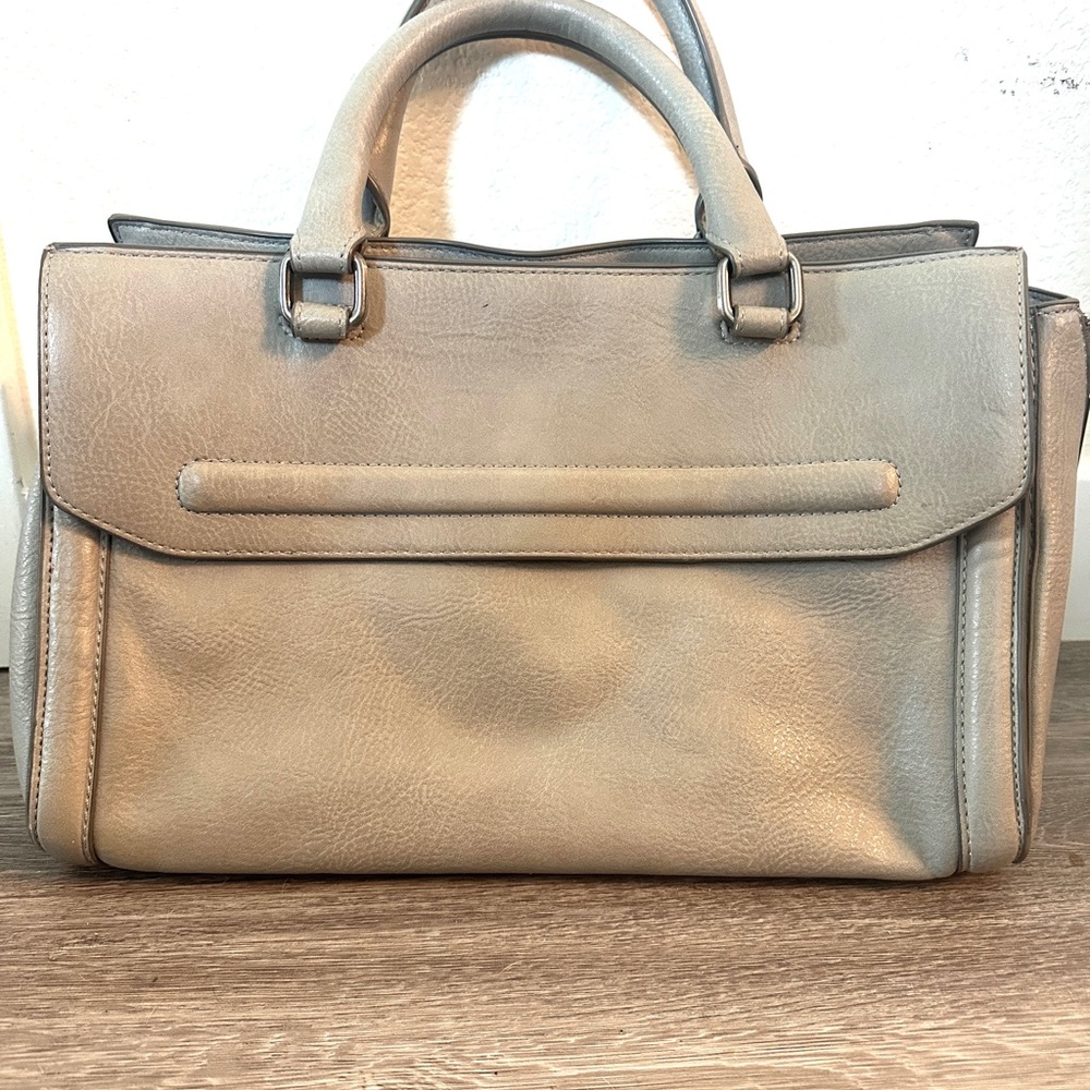 Zara Gray Leather Handbag with Shoulder Strap